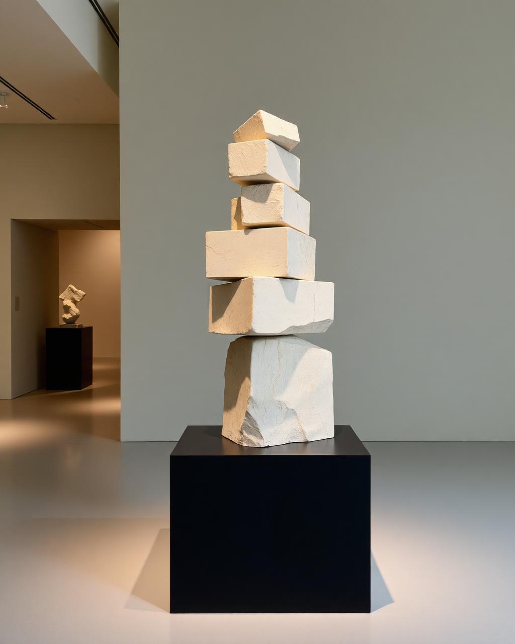 Cairn Study — Hand-quarried limestone, polished steel base